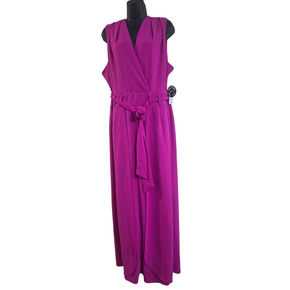 Shelby & Palmer Womens 18W Magenta Surplice V-Neck Wide Leg Jumpsuit NWT 9J710